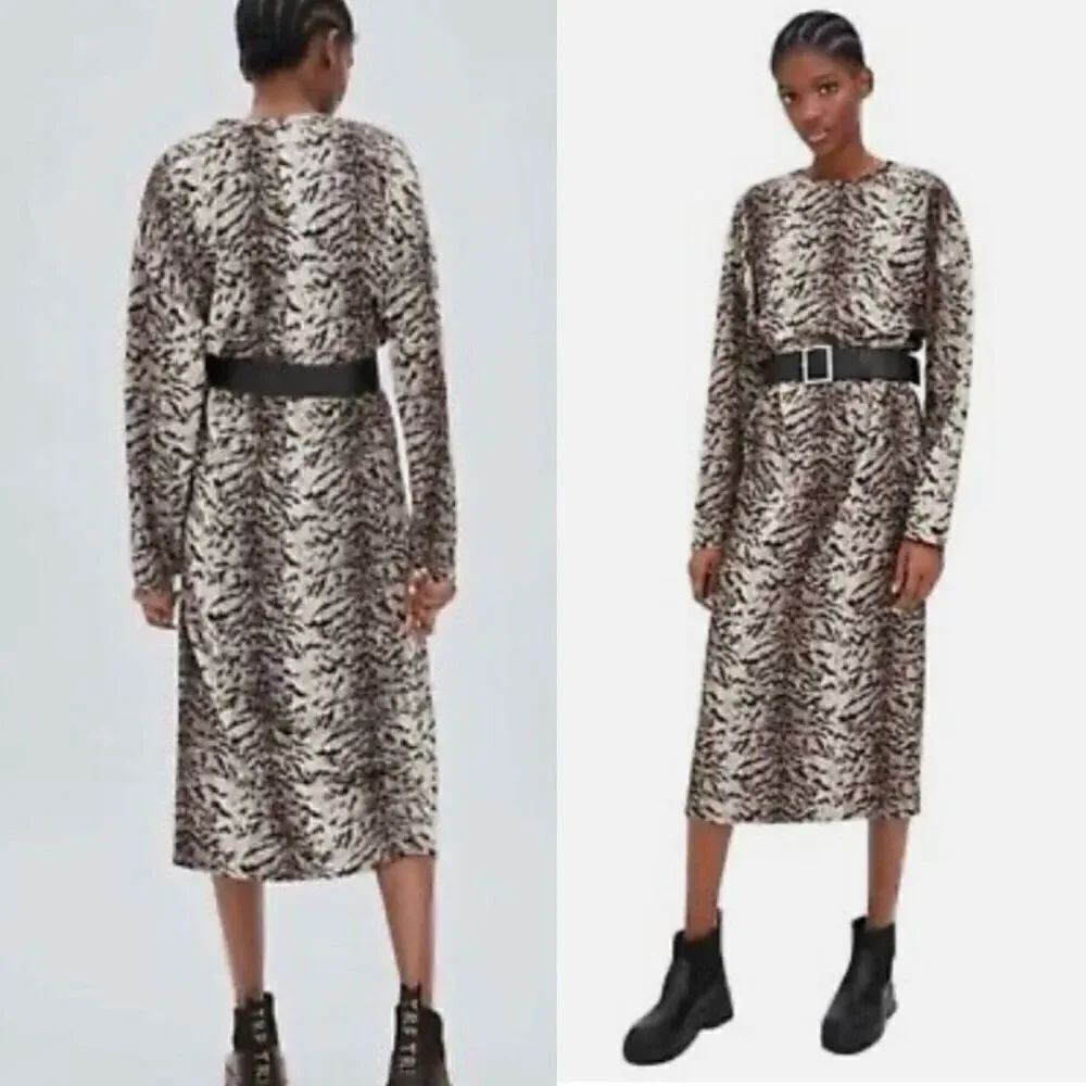 Zara Trafaluc animal print long sleeve fitted jersey dress size medium